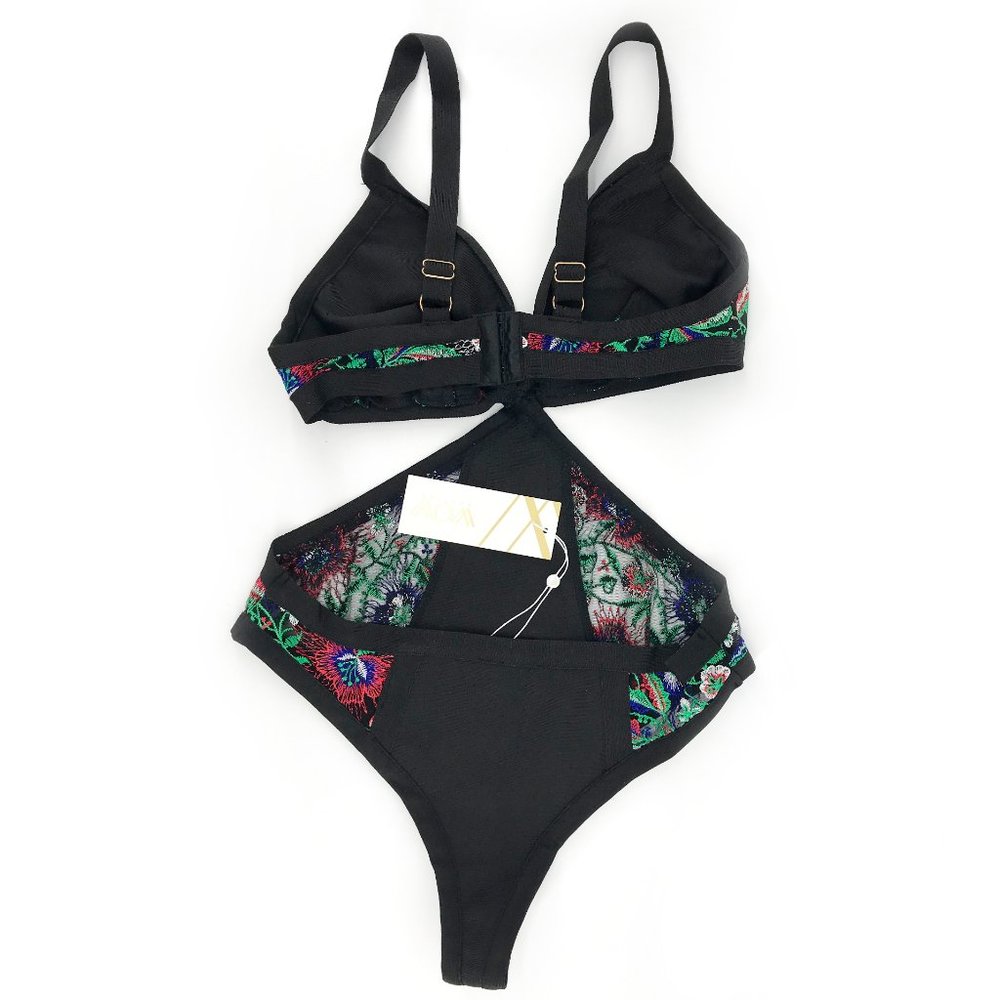 Vibrant Floral Embroidered Mesh Monokini One-Piece - Picture 4 of 13
